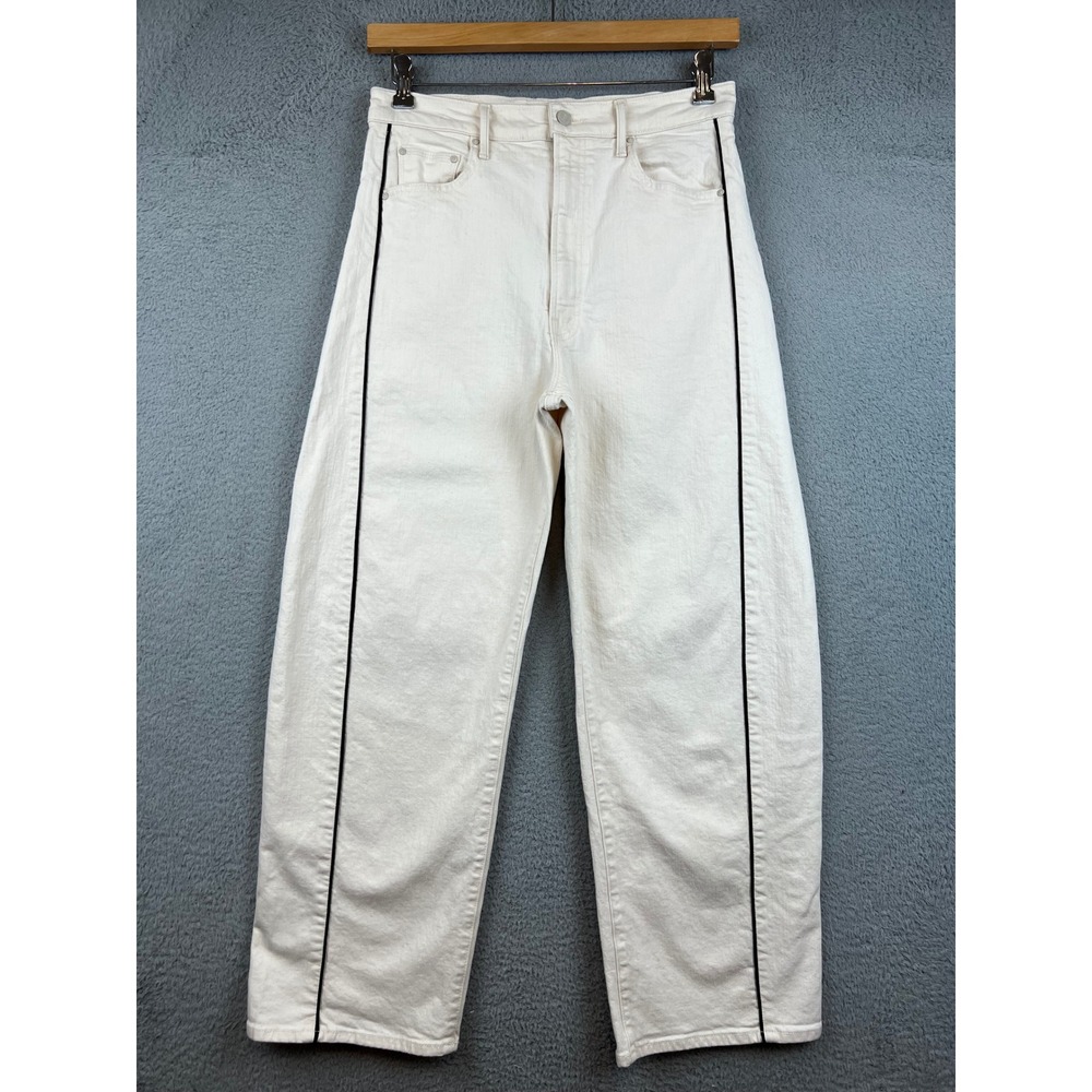 💰MOTHER The Half Pipe High-Rise Barrel Leg Jeans in Act Natural & Black Piping
